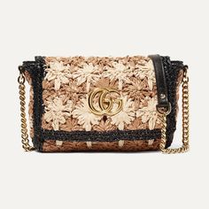 Woven To Resemble Flowers, It's Outlined In Black To Match The Chain Strap & Adorned With The Signature Plaque. The Canvas-Lined Interior Fits A Full-Size Wallet, Sunglasses & Even A Book. Can Go Lower $$ On A Diff App Designer Straw Bag With Gold-tone Hardware, Chic Gucci Shoulder Bag In Beige, Chic Beige Gucci Shoulder Bag, Luxury Rectangular Straw Bag, Luxury Straw Bag With Gold-tone Hardware, Luxury Natural Straw Bag With Gold-tone Hardware, Luxury Straw Bag With Intrecciato Weave, Luxury Leather Straw Bag In Natural Color, Luxury Natural Leather Straw Bag