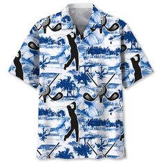 AIO Pride Golf Blue Nature Hawaiian Shirt All of our Hawaiian Shirt   are custom-made-to-order and handcrafted to the highest quality standards. Each shirt is constructed from a premium polyester blend that is ultra-soft and incredibly comfortable. This shirt has some great features, four-way stretch, short sleeve, lapel collar, button closure. Extremely soft to the touch, durable and breathable. Features a specialty high definition heat-dye application that ensures long lasting color vibrancy e Blue Short Sleeve Golf T-shirt, White Golf Shirt With Sublimation Print, Blue Short Sleeve Sublimation T-shirt With Custom Print, Blue Short Sleeve Camp Shirt With All Over Print, Blue Short Sleeve Sublimation Design With Custom Print, Blue Golf Shirt For Summer, Blue Cotton T-shirt For Golf, Blue Cotton Golf Shirt, Casual Blue T-shirt For Golf