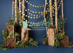 the backdrop is made out of wood and decorated with stars