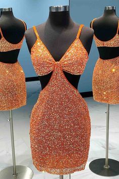 Cut Out Waist Orange Beaded Mini Homecoming Dress Short Orange Dresses, Vestidos Aesthetic, Glitter Homecoming Dress, Orange Homecoming Dresses, Mini Homecoming Dress, Prom Inspo, Mini Homecoming Dresses, Evening Dresses Cocktail, Short Homecoming Dress