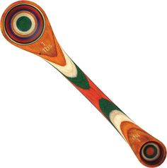 an orange, green and red object with circles on it's end is shown