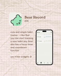 the bear record app is displayed on an iphone screen, and it's text reads