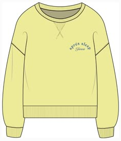 an image of a yellow sweater with blue writing on the front and bottom, which reads