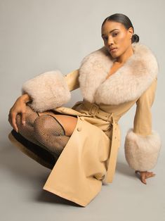 Color: Tan Faux Fur Collar Material: Sheepskin Fully Lined Belt Included Lining: Polyester Single Breasted Sample Size: S Delicate dry clean Protect accessory before washing Made-to-order (MTO) style Please allow additional 3-5 days for MTO order to be processed Style № ZC_NYC23_Foxy Leather Coat w/ Fox Fur In Tan Styled with Z' Diamante Detail Over The Knee Boot Luxury Cream Outerwear For Evening, Luxury Fitted Fur Coat For Fall, Elegant Cream Leather Outerwear, Fitted Cream Fur Coat With Faux Fur Trim, Cream Fitted Fur Coat With Faux Fur Trim, Fitted Leather Fur Coat With Faux Fur Lining, Luxury Cream Fur Coat With Faux Fur Lining, Fitted Designer Fur Coat With Faux Fur Trim, Designer Fitted Fur Coat With Faux Fur Trim