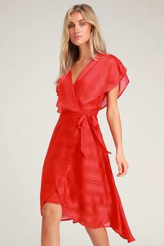 Cute Floral Dresses and Printed Party Attire | Latest Styles of Women's Floral-Print Dresses at Great Prices Crimson Dress, Wine Red Dress, Long Wrap Dress, High Low Midi Dress, Cute Floral Dresses, Womens Wrap Dress, Little Red Dress, Red Dress Women, Red Cocktail Dress