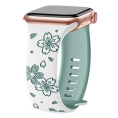 PRICES MAY VARY. Patent Pending Unique Floral Design: This floral engraved Apple watch strap for women and girl pattern has romantic and unique cherry blossoms, and delicate sunflowers. The intricately carved dual-color design is truly one-of-a-kind and adds a touch of elegance to your Apple watch. We have black, white, pink sand, starlight, anthracite black and other colors for you to choose from. High-grade Silicone Material: Experience the ultimate comfort with our soft and breathable silicon Starlight Apple Watch Band Ideas, Cute Watch Bands, Apple Watch Band Ideas, Cute Apple Watch Bands, Smart Watch Apple, Cute Watches, Apple Watches, Flower Soft, Apple Watch Models