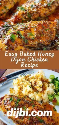 the recipe for baked honey diy chicken is shown