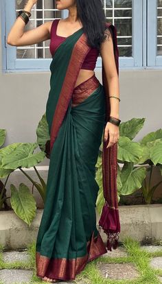 Tamil Traditional Saree, Saree With Ponytail, Saree On Brown Skin, Navari Saree Poses, Tamil Saree Look, Navari Saree Look, Wedding Guest Saree Look, Gujarati Saree Look, Indian Saree Aesthetic