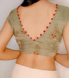 Category: Stitched Blouse Fabric: Pure Banarsi Silk Size - Available in Singapore Studio Note- There may be slight color variations due to photographic reasons. This is a hand-woven product and any irregularities in the weaving or pattern should not be taken as a defect. These irregularities make every handloom piece unique. Saree Blouse Back Embroidery Designs, Designer Blouse Patterns Unique For Silk Saree, Banarsi Silk Saree Blouse Design, Blouse Design For Cotton Silk Saree, Cotton Blouse Models, Blouse Designs For Mothers, Sleeveless Blouse Patterns, Designer Blouse Designs Latest, Designer Saree Blouse Patterns Latest