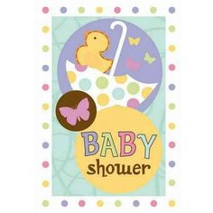 a baby shower sign with a duck and butterfly on it