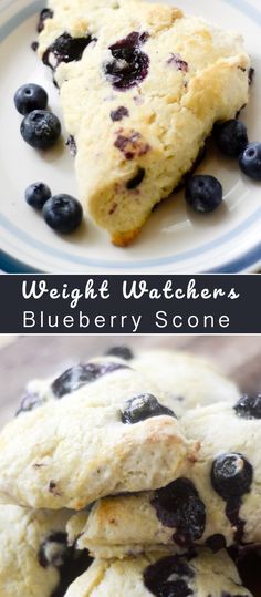 blueberry scones are stacked on top of each other with the words weight watchers written above them