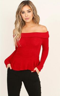 OFF SHOULDER PEPLUM KNIT TOP Go Shopping, Peplum Top, Off Shoulder