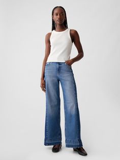 Fit: Fitted in the waist & hips with a full-length, relaxed wide leg.  This jean has a loose fit – Gap Wide Leg Jeans, Straight High Waisted Jeans, 2022 Fall Fashion, Denim Inspiration, Soil Health, Summer 24, Jeans Outfit, Fall Fashion Trends, High Rise Jeans