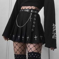 Lolita Gothic High Waist Skirt - Kuru Store Harajuku Skirt, Egirl Fashion, Gothic Skirt, E Girl Outfits, Skirt Denim, Black Clothing, Emo Outfits, Cooler Look, Linnet