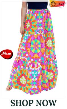 Multicolor Abstract Floral Pattern Maxi Skirt Summer Multicolor Vibrant Print Skirt, Multicolor Maxi Skirt For Summer Vacation, Spring Vacation Skirt With Vibrant Print, Summer Multicolor Maxi-length Bottoms, Multicolor Maxi Length Summer Bottoms, Colorful Vibrant Summer Skirt, Spring Beach Skirt With Multicolor Print, Vibrant Colorful Summer Skirt, Colorful Vibrant Spring Skirt