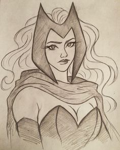 a pencil drawing of a woman with long hair and an evil look on her face