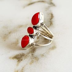 Coral silver ring Coral Ring, Handmade Ring, Three Stone Ring, 925 Silver Ring, Statement Ring, Gemstone Ring, Boho Ring, Orangish Red Ring Handmade Ring, FREE SHIPPING AND USPS TRACKED PARCELS WORLDWIDE. Our products are totally handmade and made with high quality gemstones and 925 solid sterling silver If you believe in buying top quality products for yourself and for your family and friends, TARA is the place where you want to be There are unique pieces, handcrafted to perfection with brillia Red Stackable Open Rings For Anniversary, Adjustable Red Sterling Silver Stackable Rings, Red Stackable Open Ring Jewelry, Red Open Ring Stackable Rings For Gift, Red Open Stackable Rings As A Gift, Red Open Stackable Rings For Gift, Red Toe Ring As Gift, Red Stackable Open Ring, Adjustable Red Gemstone Rings