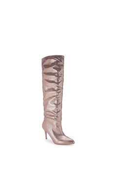 The Carvela Stand Out is a knee high boot in a metallic bronze. The upper is completely embellished in crystals. Heel height: 110mm. Bronze Boots, Satin Outfits, Evening Trousers, Denim Wedding, Boot Stand, Sequin Outfit, Boots Knee, Fit N Flare Dress, Boots For Sale