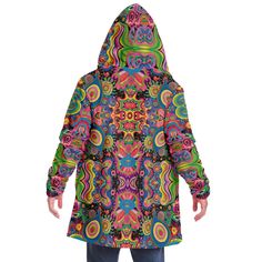 Trippy Psychedelic Colorful Printed Microfleece Rave Jacket, EDM Festival Cloak, Rave Psychedelic Trippy Sherpa Lined Hooded Cloak, DJ Cape This luxurious cloak is made from an ultra-soft premium microfiber fleece lining. The outside is made with a micro-mink polyester fabric that allows the print to be high definition with vibrant colors. Featuring two deep side pockets to keep your belongings safe and your hands warm. * Outer fabric: Micro-mink 100% polyester * Lining: Ultra soft microfiber fl Rave Jacket, Edm Festival, Hooded Cloak, Sherpa Lined, Cloak, Hand Warmers, Halloween Shopping, Cape, Polyester Fabric