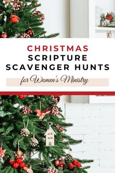 a christmas tree with the words christmas scripture scavenger hunts for women's history