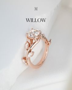 an engagement ring is shown with the name willow on it