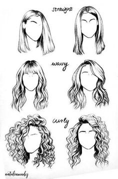 the different types of wigs for women with long hair and curly hair, drawn by hand