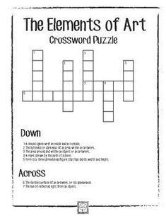 the elements of art crossword puzzle is shown in black and white, with an image of