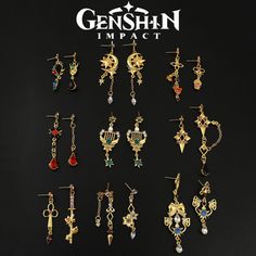 Genshin Impact Drop Earrings – Juneptune Gold Fantasy Earrings For Party, Themed Gold Earrings For Gifts, Fantasy Style Drop Earrings Jewelry Gift, Fantasy Style Drop Earrings For Gift, Gold Themed Jewelry For Cosplay, Gold Themed Dangle Jewelry, Themed Gold Dangle Jewelry, Fantasy Gold Earrings For Gift, Gold Fantasy Earrings As Gift