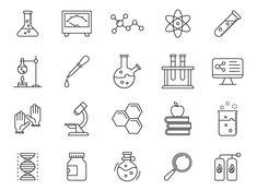 science icons are shown in black and white