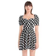 Polka dots Puff Sleeve Sweetheart Neck Short Dress - Objet D'Art Casual Puff Sleeve Dress With Sweetheart Neckline, Polka Dot Short Sleeve Mini Party Dress, Elegant Mini Dress, Short Puff Sleeve, Beach Picnic, Sweetheart Neck, Chiffon Fabric, Xl Dress, Short Dress