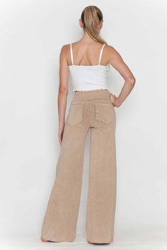 Discover the perfect blend of comfort and style with these Mineral Washed Wide Leg Stretch Pants! They feature a smooth banded waist for an easy pull-on fit, plus raw edge bottom hem and back pockets for added flair. Made in the USA with breathable and versatile Cotton/Spandex French terry fabric, these pants are the perfect alternative to jeans for all day everyday wear. Plus, they come in a flexible sizing range for regular, plus size, and curvy women. Inseam 32" inches Stay Sexy! Check out al Casual Mid-rise Wide Leg Pants With Frayed Hem, High Rise Beige Wide Leg Pants With Relaxed Fit, Spring Mid-rise Beige Wide Leg Pants, Mid-rise Beige Wide Leg Pants For Spring, Beige Cropped Leg Pants For Fall, Beige Cropped Pants For Fall, High Rise Pants With Elastic Waistband, Beige Relaxed Fit Cropped Pants, Mid-rise Beige Wide Leg Pants For Fall