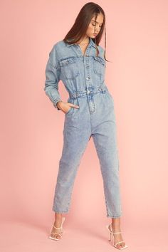 Denim utility jumpsuit NOTE: If your size is not available, please register your email in EMAIL ME WHEN AVAILABLE link. Medium Wash Utility Overalls, Utility Style Medium Wash Overalls Jumpsuit, Utility Medium Wash Overall Jumpsuits, Utility Overall Jumpsuits And Rompers In Medium Wash, Utility High-rise Denim Jumpsuits And Rompers, High Rise Denim Utility Jumpsuits And Rompers, Utility High Rise Denim Jumpsuits And Rompers, Trendy Light Wash Denim Overall Jumpsuit, Trendy Light Wash Denim Overalls