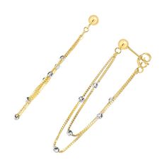 Stunning gold drop earrings with a perfect blend of simplicity and elegance. The drop earrings are crafted in 14k gold stamped and marked. The gold drop earrings are yellow and white gold in color. The dimensions of the product are 42 x 10mm. We provide a warranty of 1 year and 30 days money back guarantee. Now, come and be a trendsetter with our wide and exotic range of stunning earrings that have been exclusively designed to cater all your needs. Jewelstop presents yellow and white gold earrin Gold Hypoallergenic Dangle Linear Earrings, Hypoallergenic Gold Dangle Linear Earrings, Bead Drop Earrings, Fancy Beads, Beaded Drop Earrings, Stunning Earrings, Gold Drop Earrings, Trend Setter, 1 Year