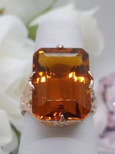 Orange Citrine Ring, Edwardian style, rose gold filigree, with flared prong detail, Treasure design Gold Vintage Jewelry, Orange Citrine, Ring Rose Gold, Citrine Ring, Edwardian Era, Filigree Ring, Detail Art, Silver Filigree, Art Deco Design