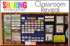 classroom reveal with colorful posters and calendars