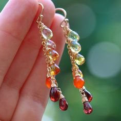 Orange Dangle Earrings Rainbow Earrings Drop Colorful Earrings Citrine Earrings Carnelian Earrings Orange Gemstone Earrings Garnet Earrings (30155 - 5) Sunset Earrings, Red Colour Palette, Gemstone Drop Earrings, Padparadscha Sapphire, Rainbow Jewelry, Colorful Earrings, Lemon Quartz, Earrings Collection, The Sunset