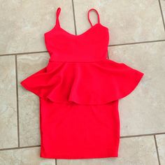 Brand: Boohoo Size: 2 (Us) Color: Red Condition: Nwt Fitted Peplum Dress For Day Out, Summer Peplum Dress For Date Night, Fitted Red Midi Dress For Day Out, Red Ruffled Peplum Dress, Red Peplum Dress With Ruffles, Boohoo Dresses, Bodycon Mini Dress, Victoria's Secret, Size 2