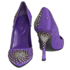 Sergio Ross Pumps stitched in purple silk satin, glass pearls and rhinestones. Genuine leather sole. Inner sole length: 24 cm Will be delivered in a box of another brand and their original dustbag Pearl Pumps, Purple High Heel Shoes, Heels Purple, Purple High Heels, Purple Pumps, Rhinestone Pumps, Pearl Shoes, Glass Shoes, Rhinestone High Heels