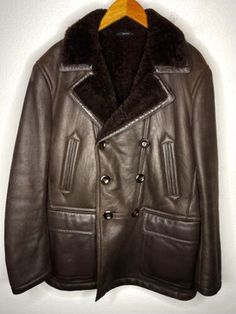 12K Tom Ford 52 Brown Shearling Leather Peacoat Jacket Double Breasted Marlboro | eBay Luxury Winter Leather Jacket With Double Button Closure, Classic Double-breasted Winter Leather Jacket, Classic Double-breasted Leather Jacket For Winter, Leather Pea Coat With Double Button Closure For Winter, Designer Double-breasted Leather Outerwear, Brown Leather Pea Coat For Winter, Brown Luxury Double-breasted Pea Coat, Vintage Leather Jacket For Cold Weather, Double-breasted Leather Winter Outerwear