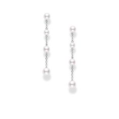 Mikimoto sets the bar high with these beautiful earrings. Luminescent Akoya pearl studs set in 18kt white gold can be given an upgrade to dangle earrings with a simple attachment that features additional Akoya pearls stationed along an 18kt white gold chain. The attachment slips right onto the post of the stud to create a dangle earring. With gorgeous versatility, these Mikimoto earrings are great for any occasion! Mikimoto Earrings, Gold Pearl Drop Earrings, Convertible Earrings, Earring Jacket, Pearl Drop Earrings Gold, White Gold Earrings Studs, White Gold Chains, Stud Set, White Gold Earrings