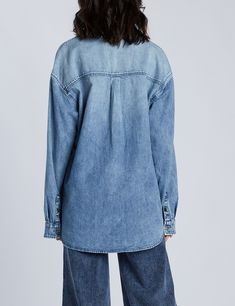 We set out to design a denim shirt that was adorable/comfy-beyond-words/every-day versatile. We didn't know it would become one of our all-time faves. Introducing the Oversized Denim Shirt from Wash Lab, in super-soft premium denim, in a flowy-free oversized cut that just feels...perfect! Light Wash Oversized Tops For Everyday, Oversized Light Wash Tops For Everyday, Medium Wash Tops For Everyday Fall Wear, Everyday Medium Wash Top For Fall, Denim Tops For Everyday Fall Wear, Everyday Denim Tops For Fall, Trendy Relaxed Fit Everyday Denim Top, Dark Wash Tops For Everyday Fall Wear, Light Indigo Relaxed Fit Button-up Top