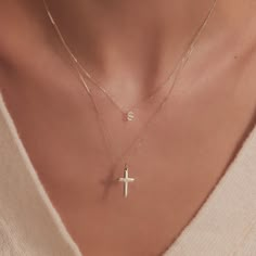 Solid Gold Cross Pendant Necklace | Lily & Roo | Wolf & Badger Cross Layered Necklace, Kelsey Core, Cute Cross Necklace, Cross Neckless, Gold Cross Necklaces, Cross Pendant Necklace Woman, Simple Cross Necklace, Everyday Gold Jewelry, Layered Cross Necklace