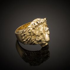 Clean Gold Jewelry, Lion Ring, King Of The Jungle, Gold Lion, Real Gold Jewelry, Mens Gold Rings, Head Ring, Gold Rings Jewelry, Lion Head