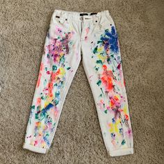 Polo Ralph Lauren Cream Splatter Paint Slim Boyfriend Cropped Jeans Never Worn Size 10 Slim Adjustable Waist Some Tags Still Attached Trendy Multicolor Relaxed Fit Jeans, Fun White Bottoms For Spring, Trendy Multicolor Cotton Jeans, Trendy Multicolor Spring Jeans, Spring Cotton Bottoms With Paint Splatter, Playful Cotton Jeans For Spring, Playful Spring Cotton Jeans, Casual Cotton Jeans With Paint Splatter, Multicolor Paint Splatter Bottoms For Spring