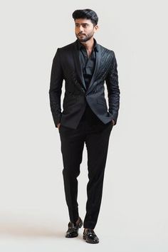 Shop for Paarsh Black Tricot Embroidered Blazer And Pant for Men Online at Aza Fashions India Fashion Men, Dance Jackets, Designer Blazers For Men, Embroidered Blazer, Gents Kurta, Formal Mens Fashion, Blazer Set, Men Formal, Blazer Designs