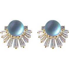 Elegant Fan Shape Moonstone Earrings Like a shining sun, these moonstone stud earrings convey an elegant Claassic tone. The 5-7mm moonstone sits in the center of the earrings, half surrounded by diamonds to create a vintage look. The blue-green stone looks like a cat's eye, which adds a vivid vibe to the design. Ear Clip & Ear Stud with S925 silver Pin Whether you have an ear piercing or not, you can enjoy this beautiful pair of earrings. The ear clip has a comfortable coil-back design, which ke Real Pearl Earrings, Ear Pins, Moonstone Stone, Silver Pin, Moonstone Earrings, Ear Stud, Green Opal, Ear Piercing, Real Pearls