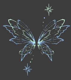 a drawing of a butterfly flying in the air with snowflakes on its wings