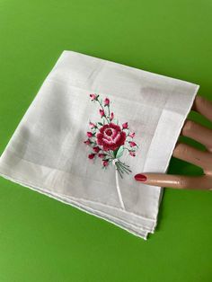 White handkerchief with lovely  embroidery cotton NOS 12 inches Flower-shaped Embroidered Handkerchiefs For Gifts, Embroidered Flower Handkerchiefs As Gift, Embroidered Flower Handkerchiefs For Gifts, Flower Shaped Embroidered Handkerchiefs For Gift, Summer Embroidered Cotton Handkerchiefs, Summer Cotton Embroidered Handkerchiefs, Red Cotton Handkerchiefs As Gift, Red Cotton Handkerchiefs For Gifts, White Handkerchief