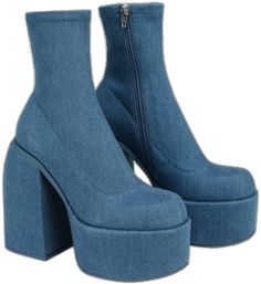 LOVEMI - Chunky Boots Fashion High Heel Shoes With Side Zipper Women Denim Blue Platform Heels With Round Toe, Trendy Denim Heels With Round Toe, Hak Tinggi, High Heel Stiefel, Gothic Boots, Platform Boots Chunky, Popular Boots, Boots Chunky, Patent Leather Boots