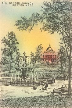 an old postcard shows the boston common fountain